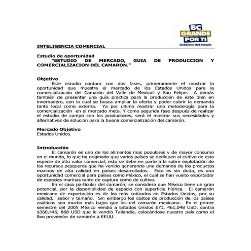 Estudio de oportunidad del camaron a usa