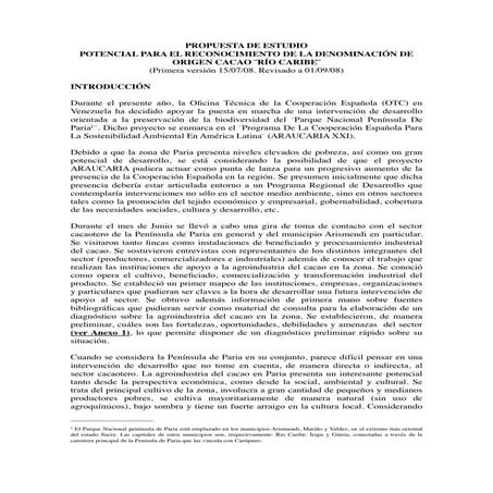 Estudio cacao Rio Caribe, por Francisco Tomás