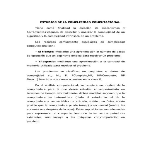 Estudios de la complejidad computacional