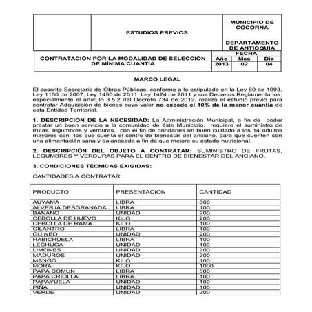 Estudios previo minima suministro legumbres