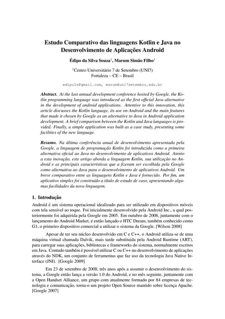 Estudo comparativo das linguagens kotlin e java no desenvolvimento de aplicac...