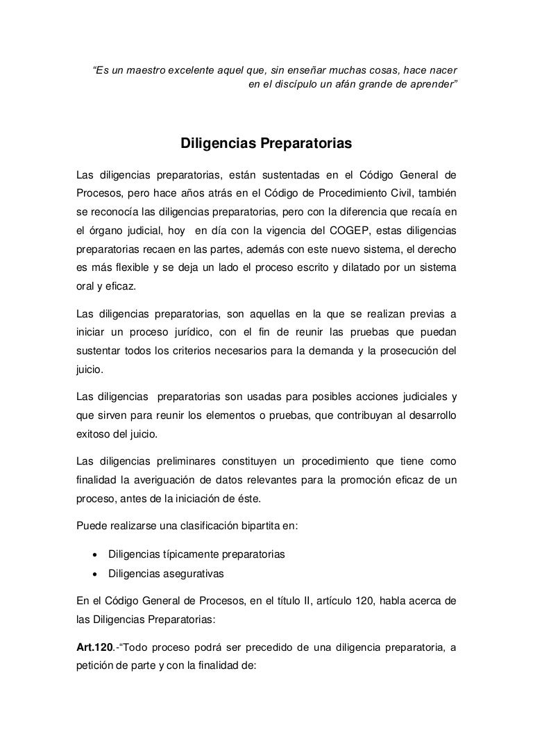 Finalidad De Las Diligencias Preparatorias