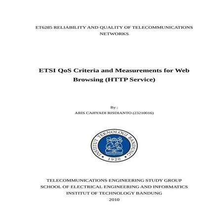ETSI QoS Criteria and Measurements for Web Browsing (HTTP Service)