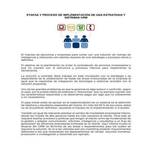 Etapas de implementación de estrategias y sistemas Crm