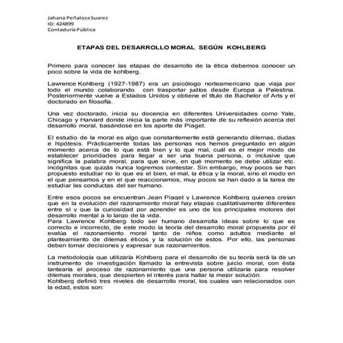 Etapas del desarrollo moral  según  kohlberg