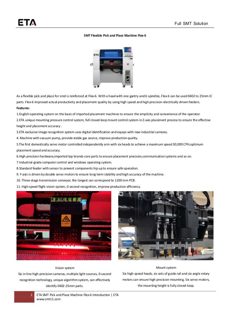 Eta Smt Flexible Pick And Place Machine Flex 6