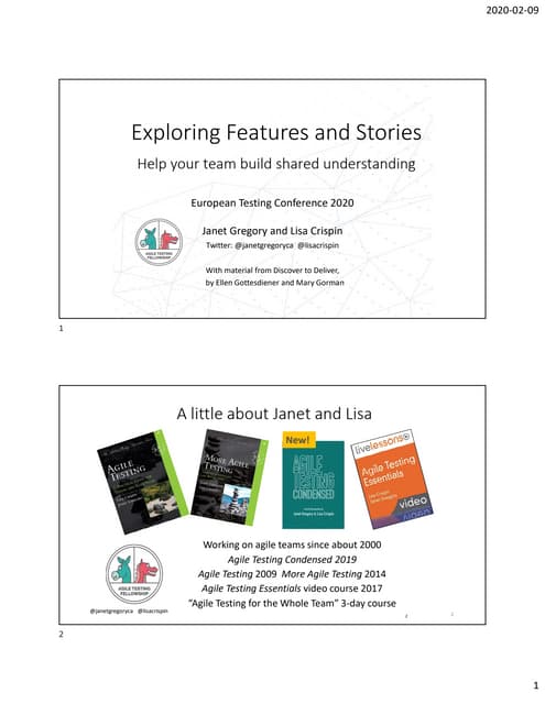 Exploring Features and Stories for shared understanding workshop