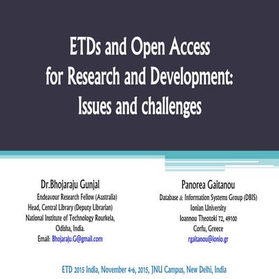 ETDs and Open Access for Research and Development: Issues and challenges