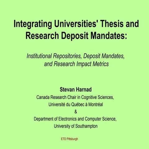 Integrating Universities' ETD-Deposit and Research-Deposit Mandates, Reposito...