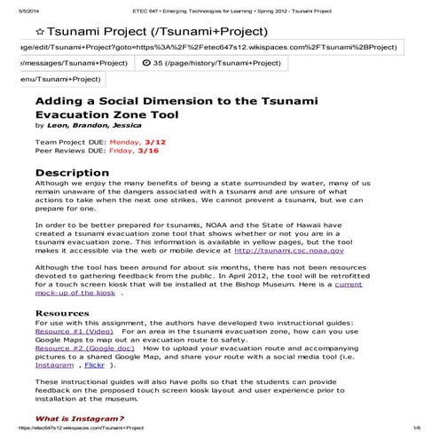 Etec 647 emerging technologies for learning spring 2012   tsunami project