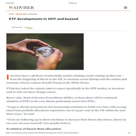 ETF developments in 2017 and beyond   ft adviser