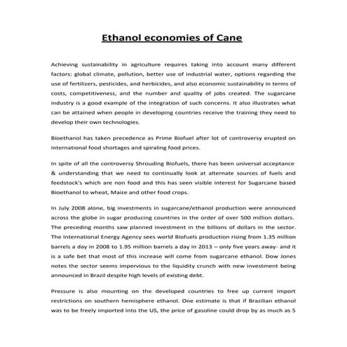 Ethanol economies of cane modified