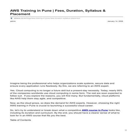 AWS Training in Pune | Fees, Duration, Syllabus & Placement | PDF