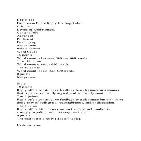 ETHC 101Discussion Board Reply Grading RubricCriteriaLevels .docx