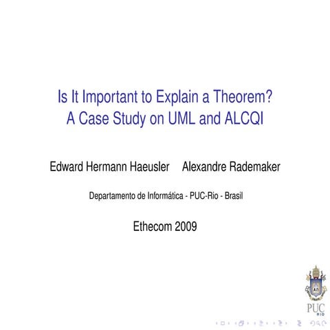 Is it important to explain a theorem? A case study in UML and ALCQI