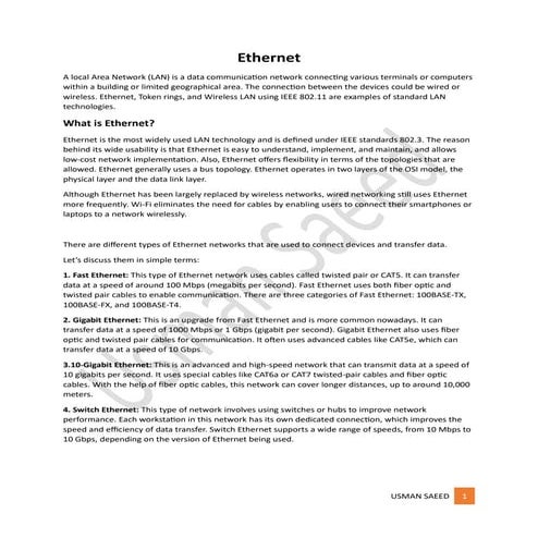 What is Ethernet and its types and Features | PDF