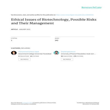 Ethicaal issues in biotechnology & solutions | PDF