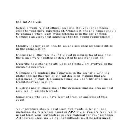 Ethical AnalysisSelect a work-related ethical scenario that .docx