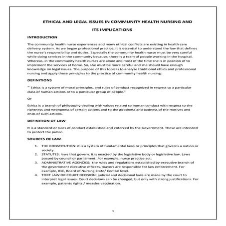 Ethical and legal issues in community health nursing and