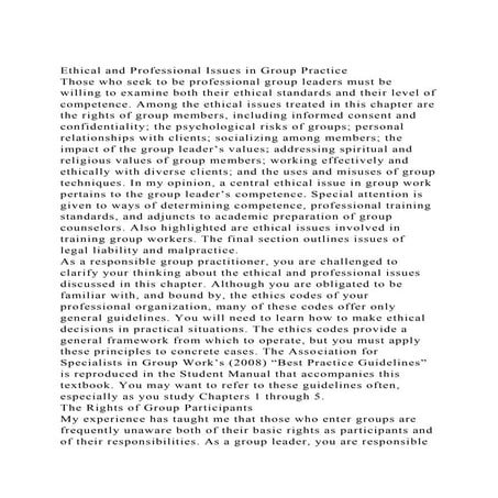 Ethical and Professional Issues in Group PracticeThose who seek .docx