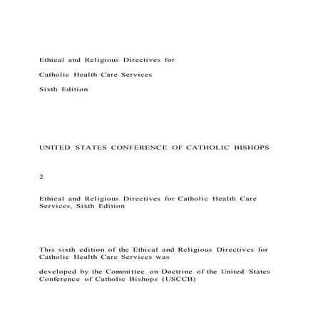 Ethical and religious directives for catholic health care 
