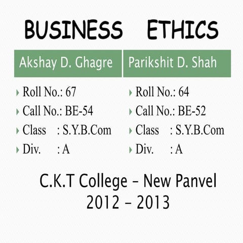 Ethical behaviour towards environment