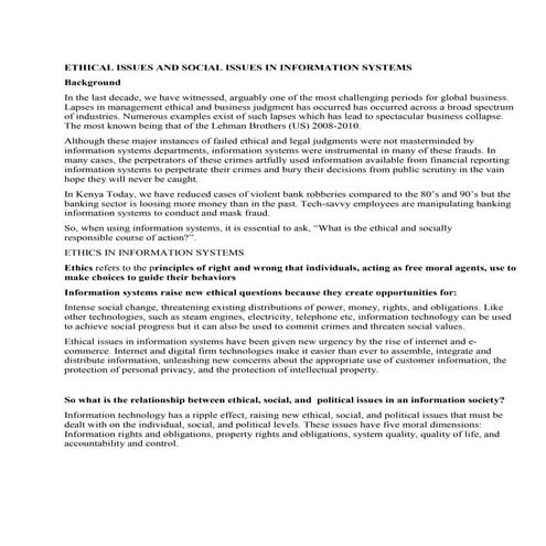 Ethical issues and social issues related to systems upload