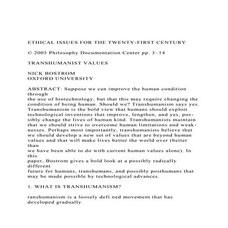 ETHICAL ISSUES FOR THE TWENTY-FIRST CENTURY© 2005 Philosop.docx