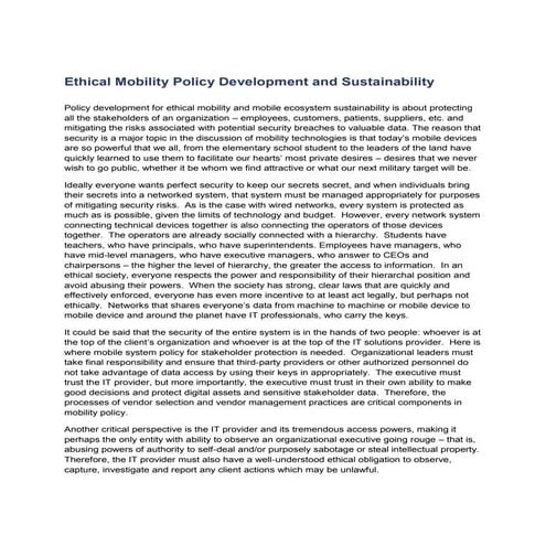 Ethical mobility policy development & sustainability
