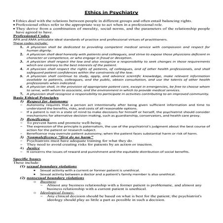 Ethics In Psychiatry