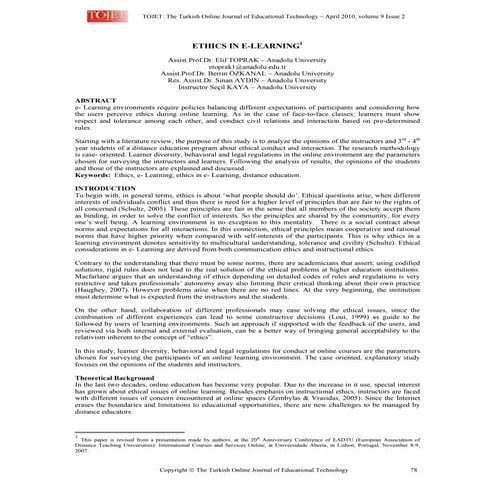 ETHICS IN E-LEARNING. Elif TOPRAK  & others