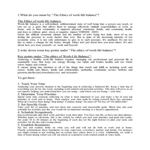 Ethics of work life balance