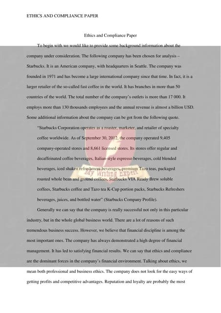 Ethics and compliance paper essay image