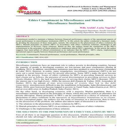 Ethics Commitment in Microfinance and Shariah Microfinance Institution