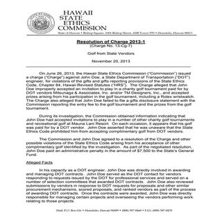 Hawaii Ethics Commission Resolution...