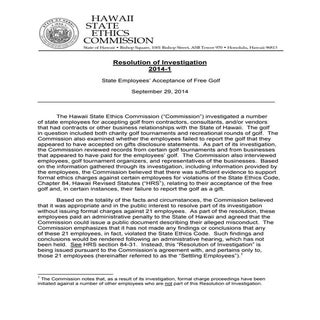 Ethics Commission free golf resolution