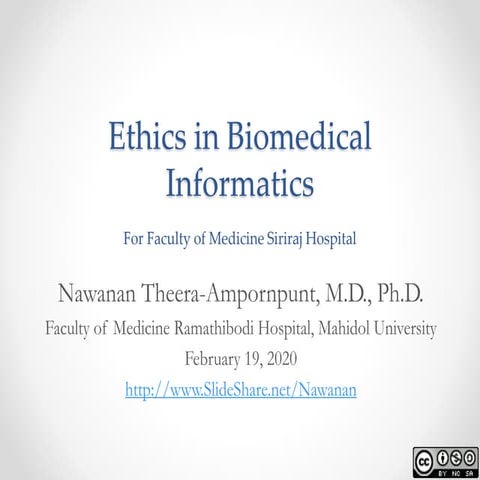 Ethics in Biomedical Informatics (February 19, 2020)