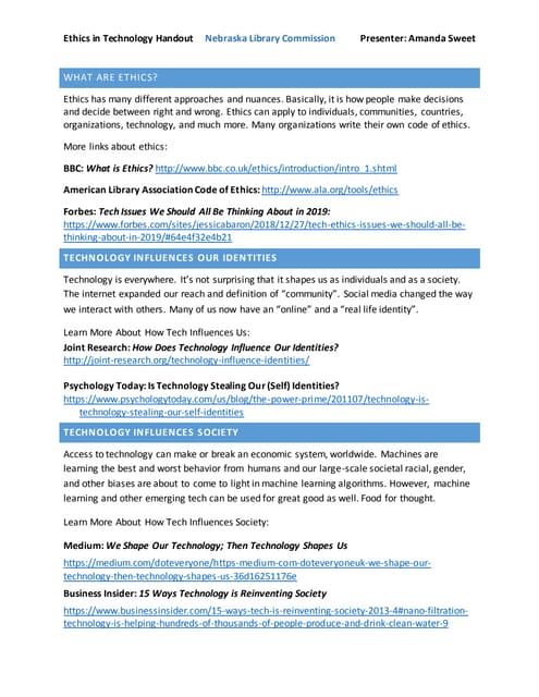 Ethics in Technology Handout