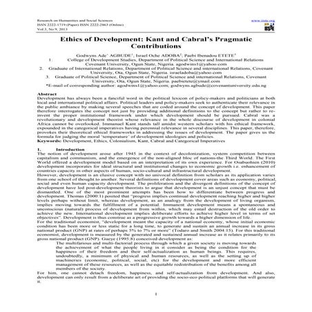 Ethics of development  kant and cabral’s pragmatic contributions