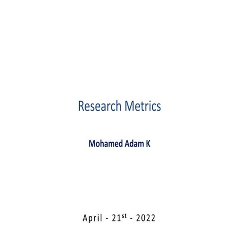 Research Metrics - Part 1