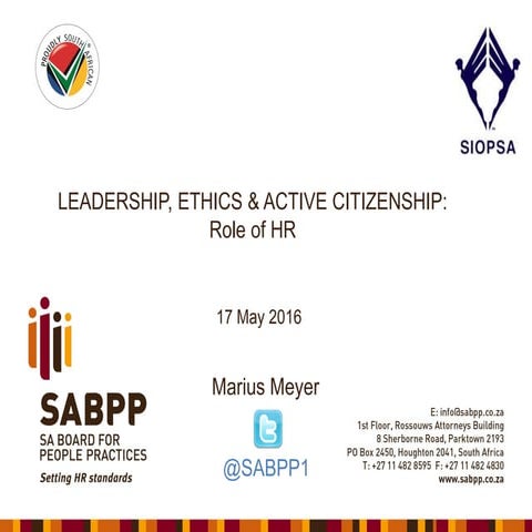 LEADERSHIP, ETHICS & ACTIVE CITIZENSHIP: Role of HR