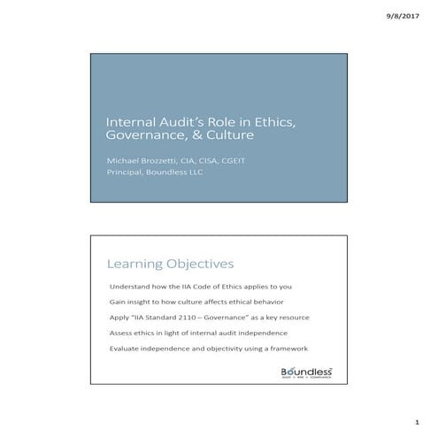 Internal Audit's Role in Ethics, Governance, & Culture
