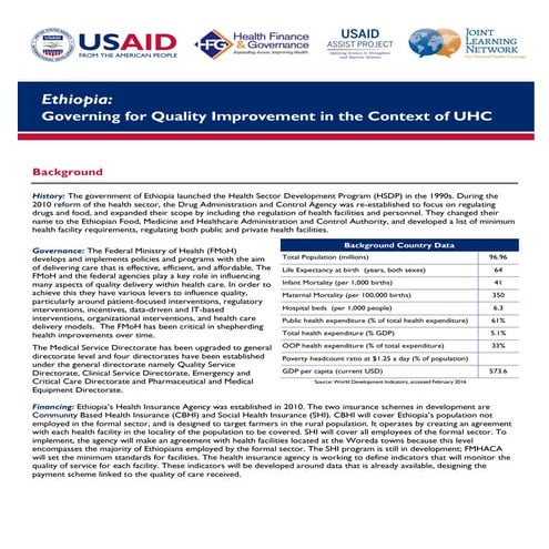 Ethiopia: Governing for Quality Improvement in the Context of UHC | PDF