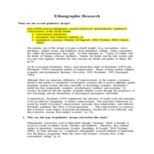 Ethnographic Research Sample | DOCX