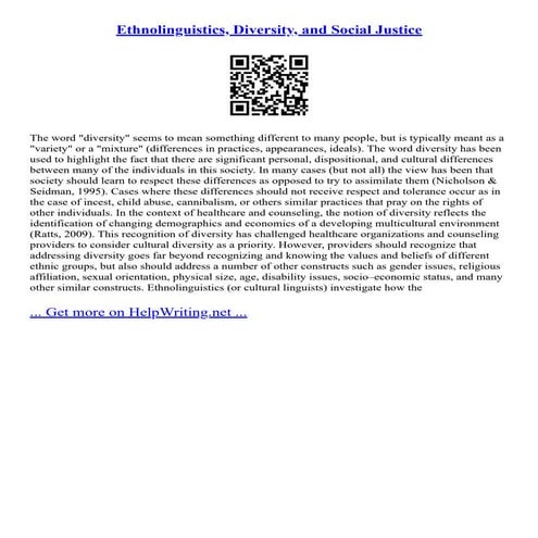 Ethnolinguistics, Diversity, And Social Justice