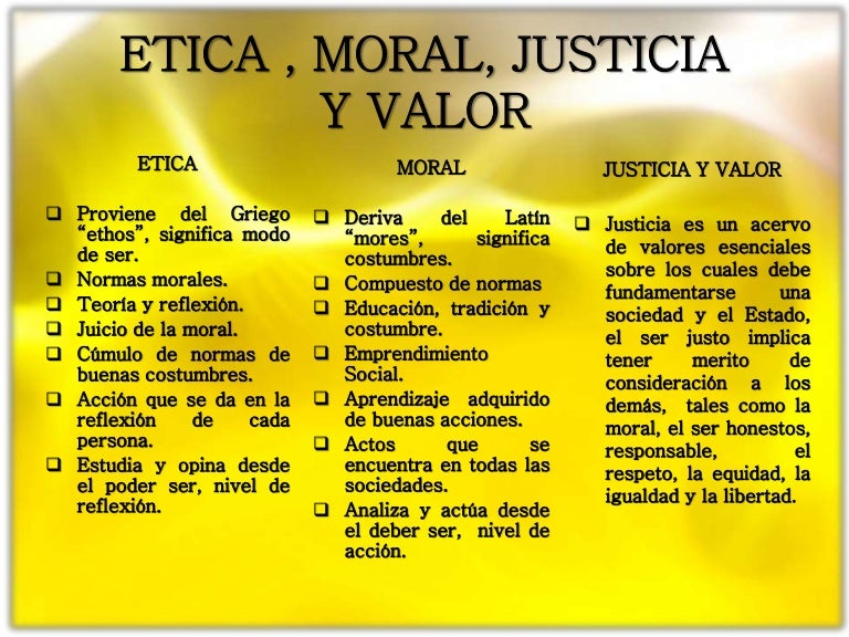 Etica, moral, valor y justicia