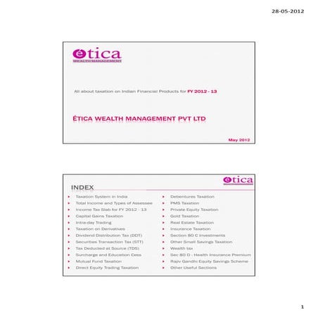 Etica Wealth Management Pvt Ltd - Taxation on Indian Financial Products - May 2012