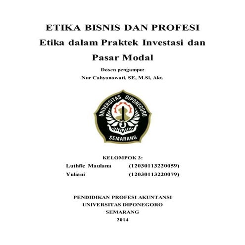 Etika bisnis dan profesi   investasi dan pasmod