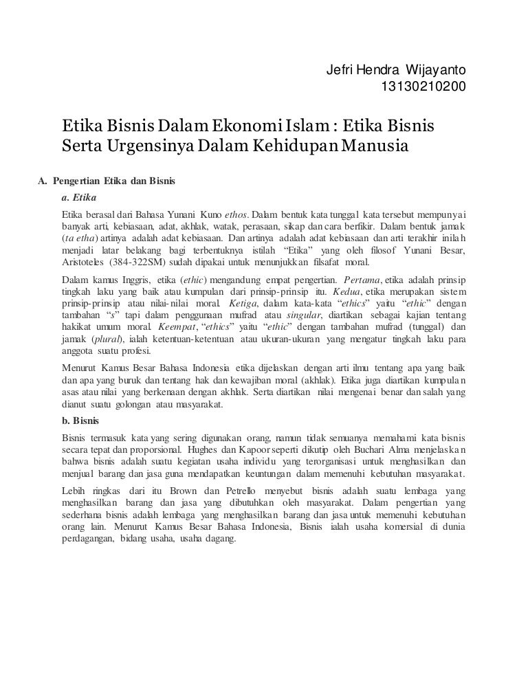 Etika Bisnis Dlm Ekonomi Islam