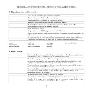 Ejercicios de etimología griega